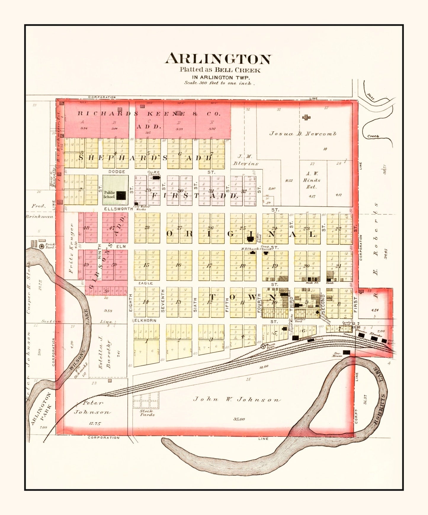 Vintage Map of Arlington, Nebraska 1908
