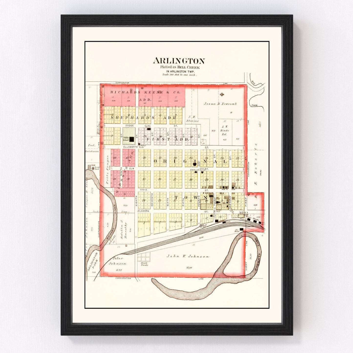 Vintage Map of Arlington, Nebraska 1908
