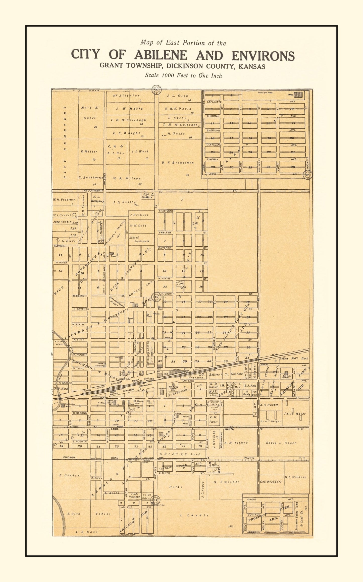 Vintage Map of Abilene, Kansas 1909