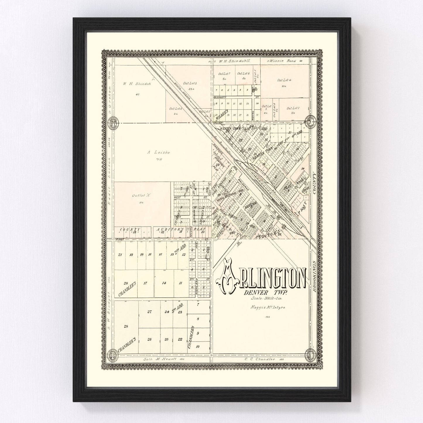 Vintage Map of Arlington, South Dakota 1909