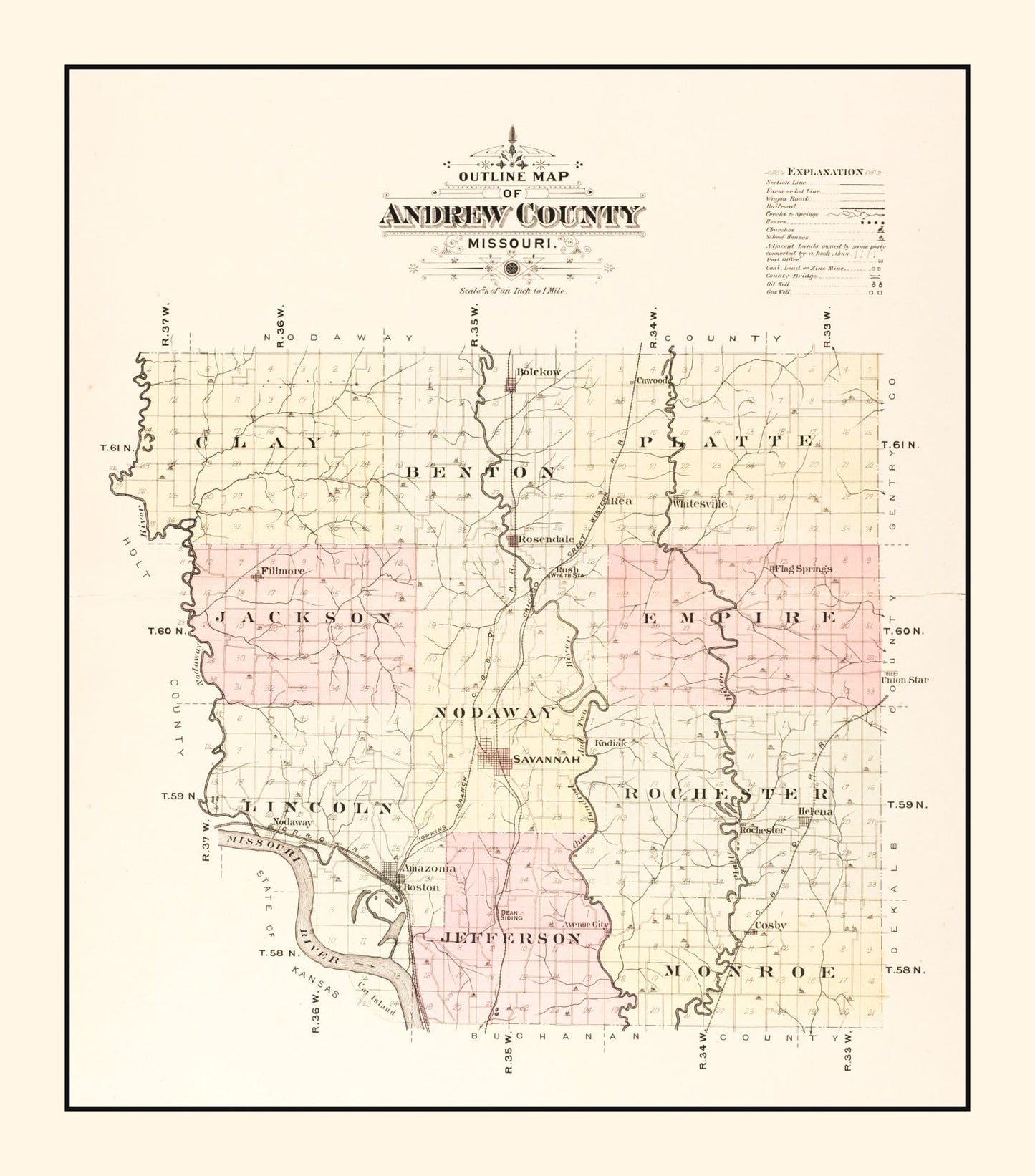 Vintage Map of Andrew County, Missouri 1909