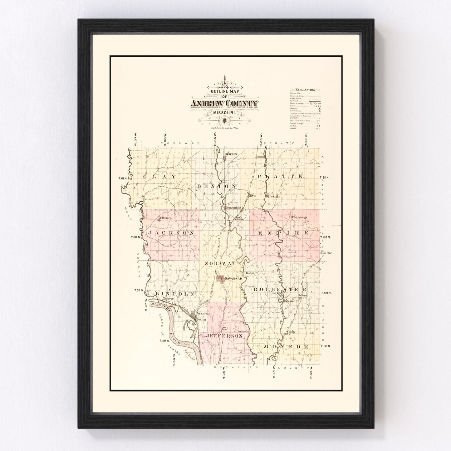 Vintage Map of Andrew County, Missouri 1909