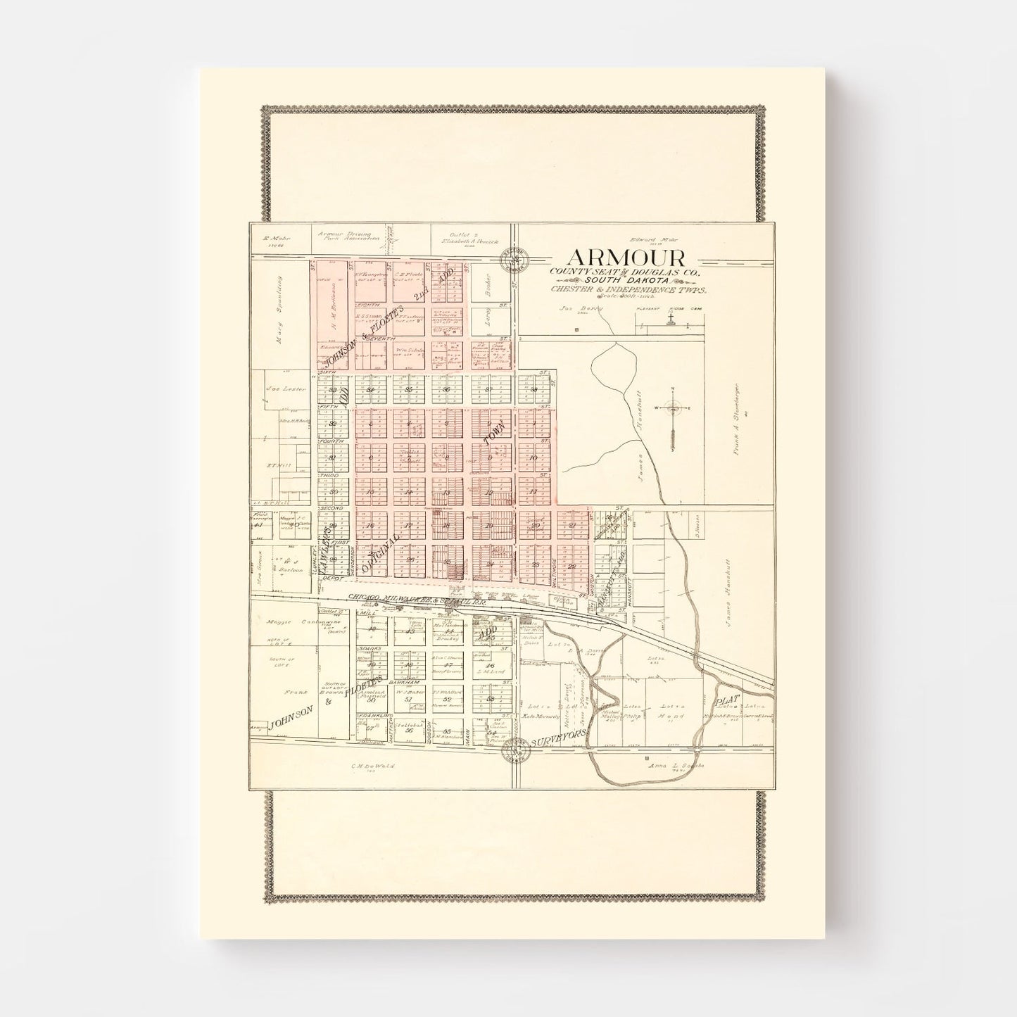 Vintage Map of Armour, South Dakota 1909