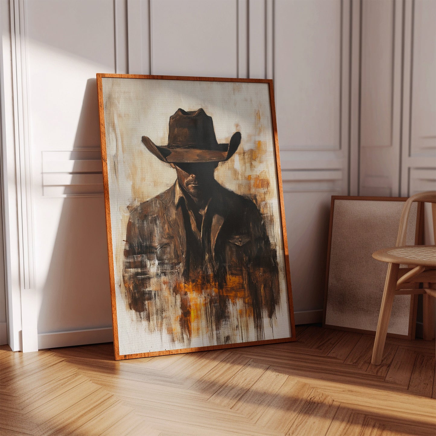 Lone Cowboy in Shadow and Flame