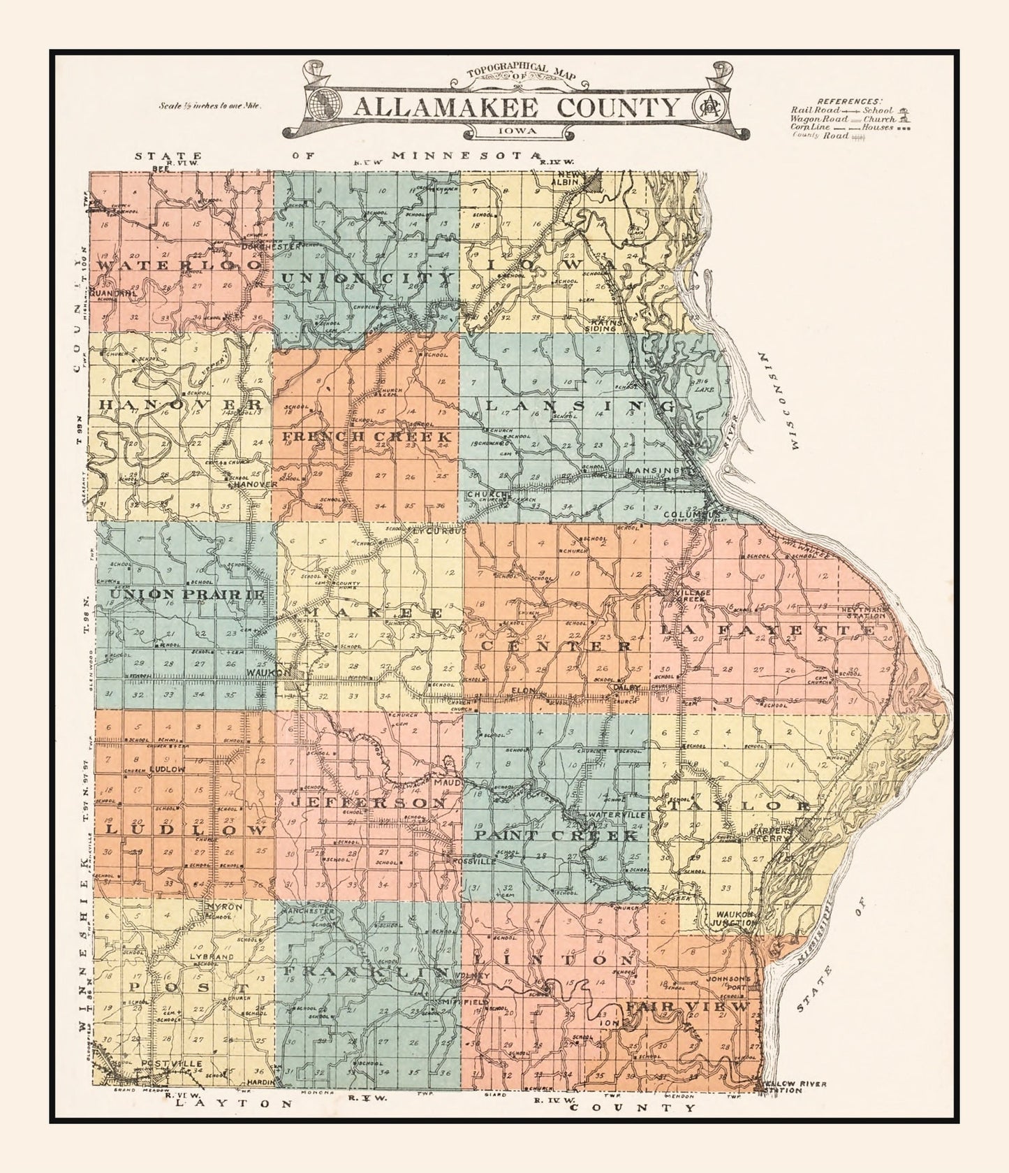 Vintage Map of Allamakee County, Iowa 1917