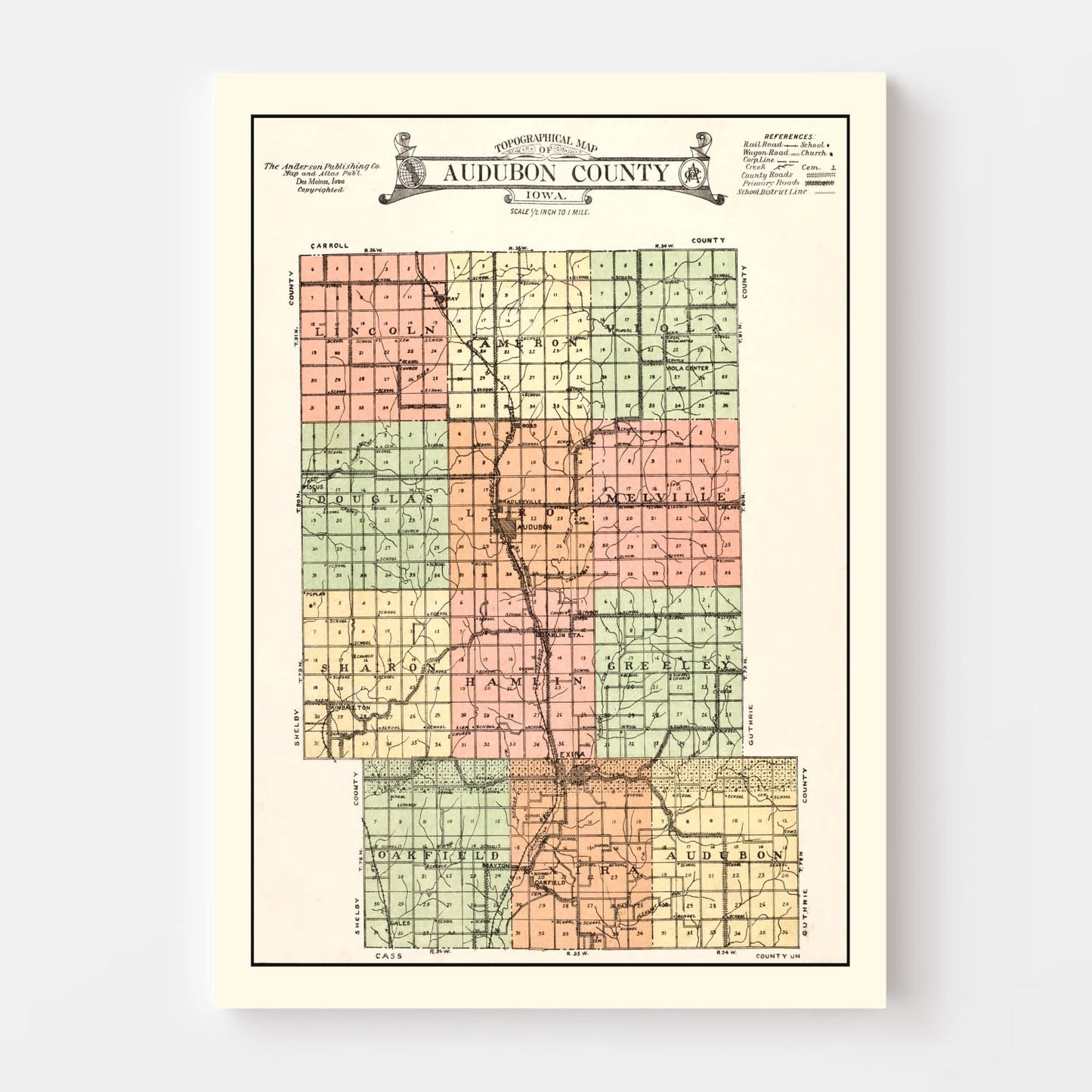 Vintage Map of Audobon County, Iowa 1921