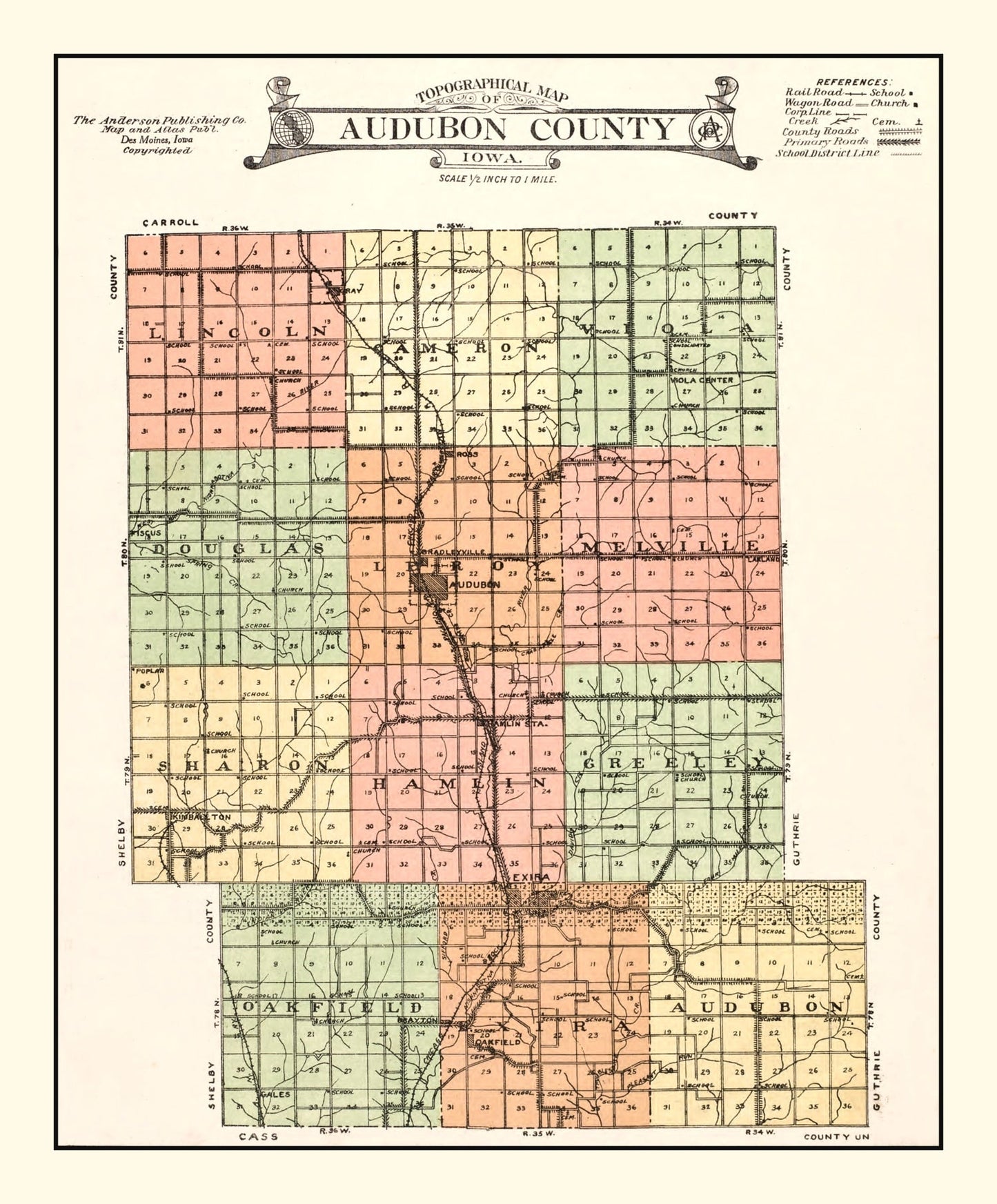 Vintage Map of Audobon County, Iowa 1921
