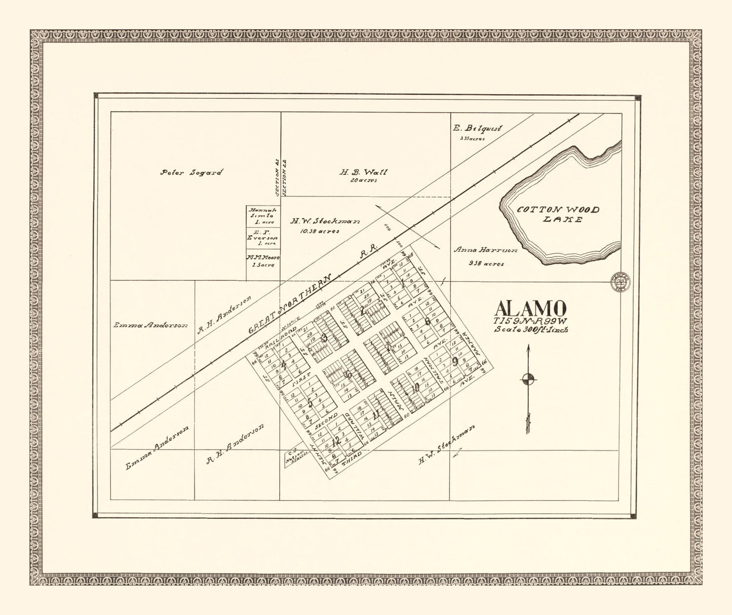Vintage Map of Alamo, North Dakota 1937