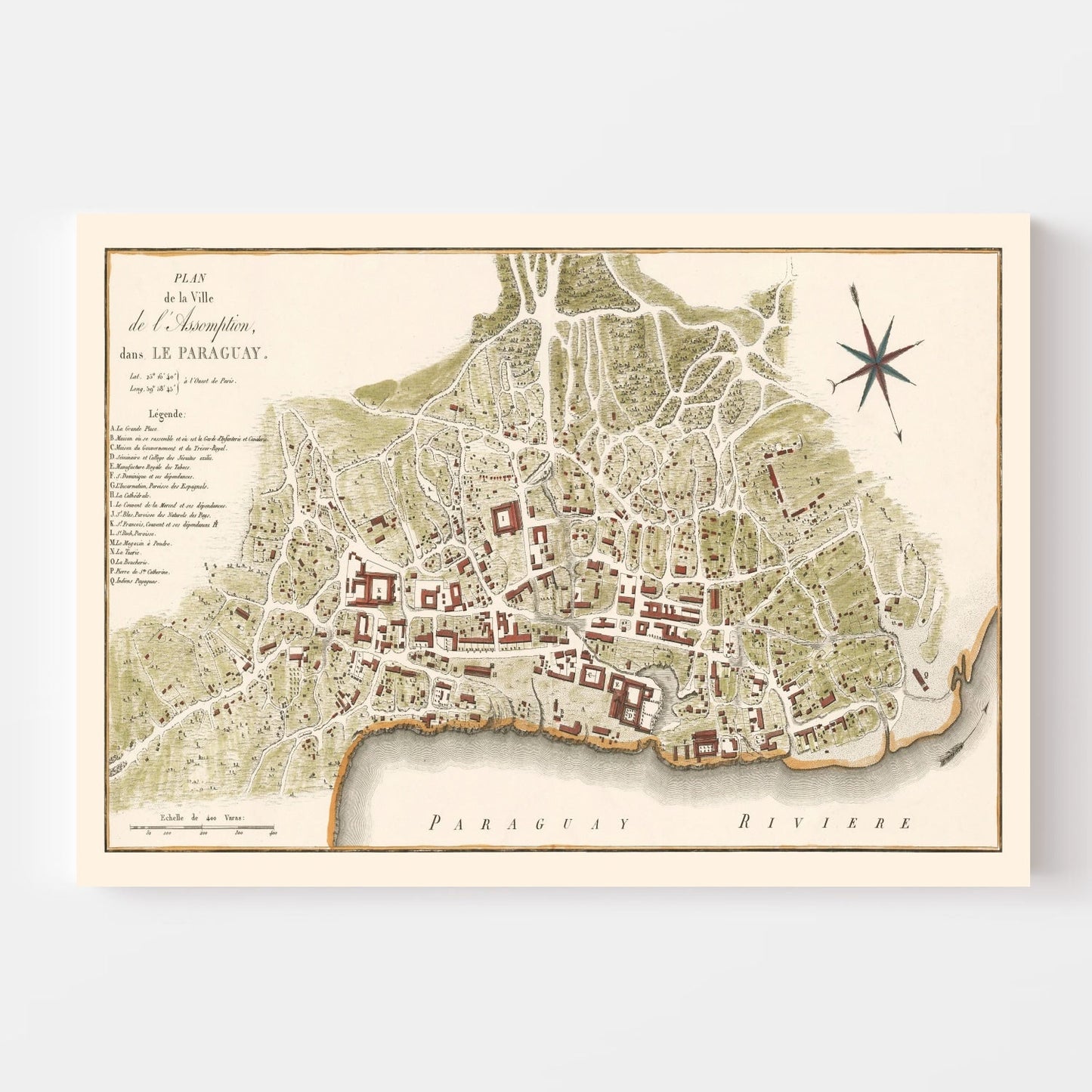 Vintage Map of Asuncion, Paraguay 1809