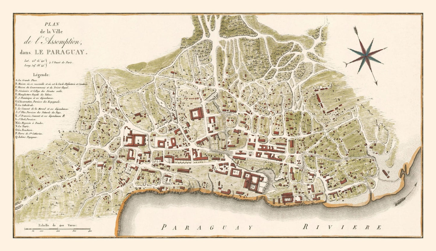 Vintage Map of Asuncion, Paraguay 1809