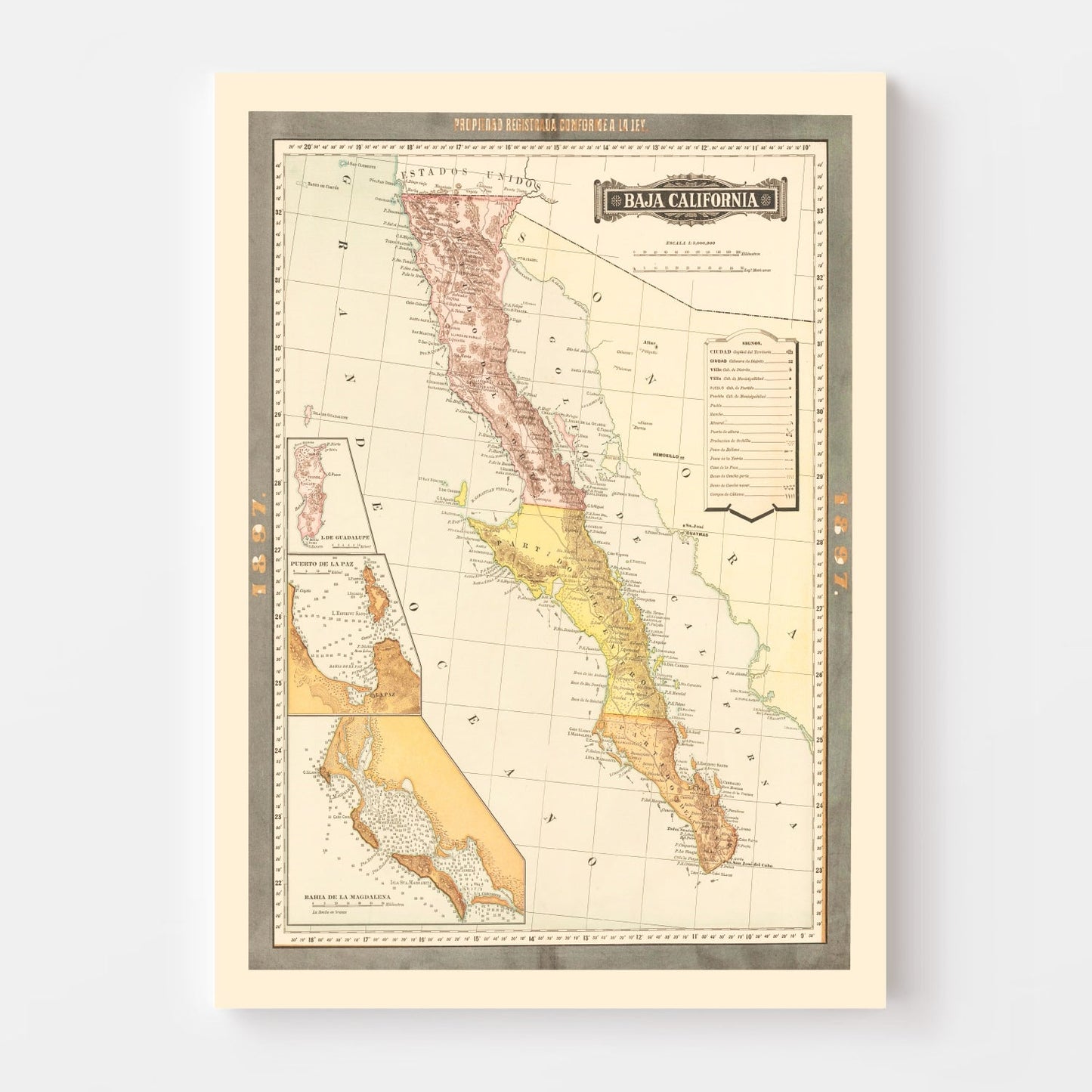 Vintage Baja California Map 1897