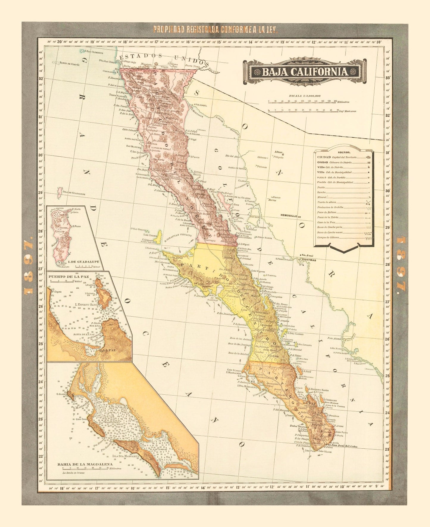 Vintage Baja California Map 1897