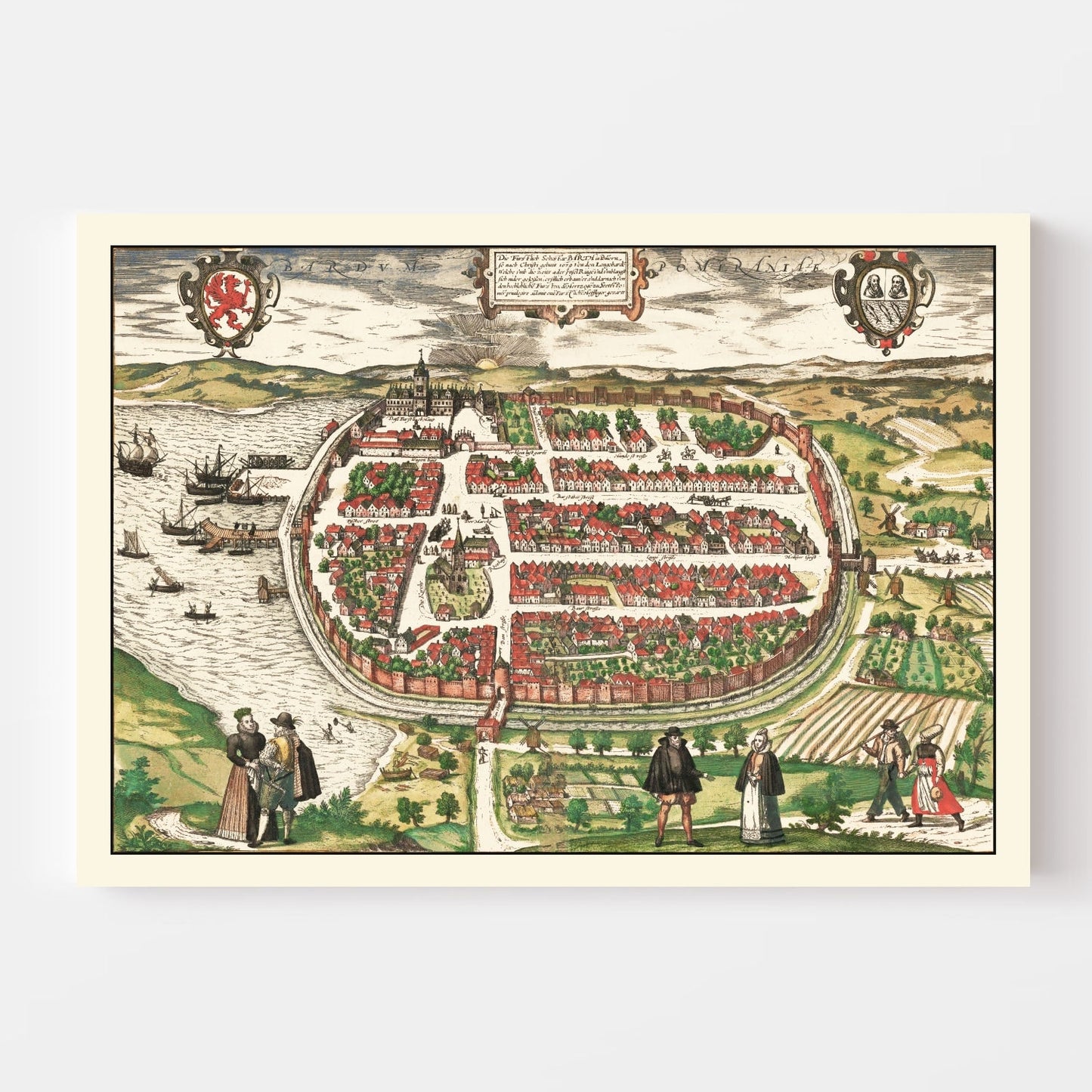 Vintage Map of Barth, Germany 1593