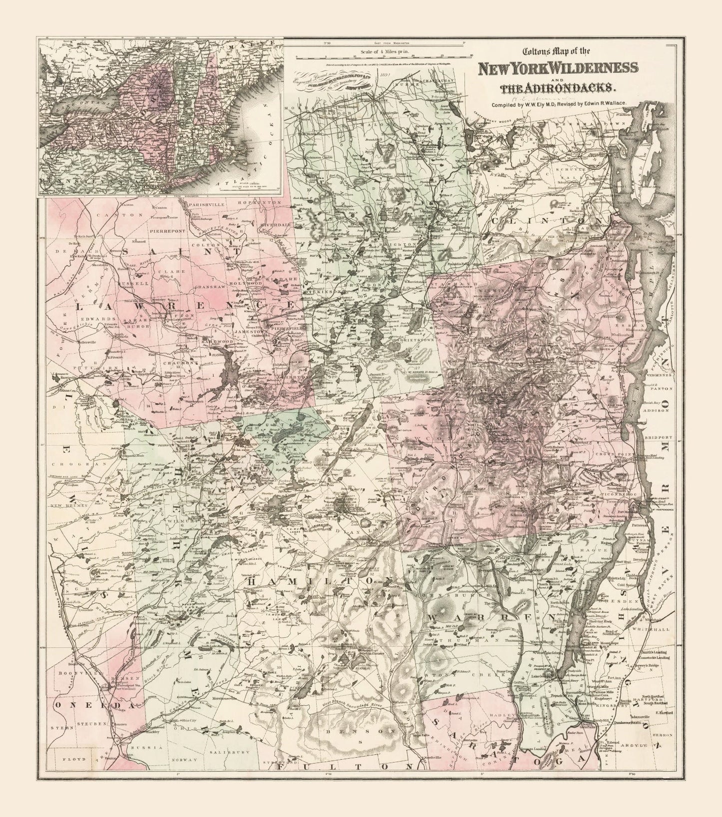 Vintage Adirondacks Map 1894