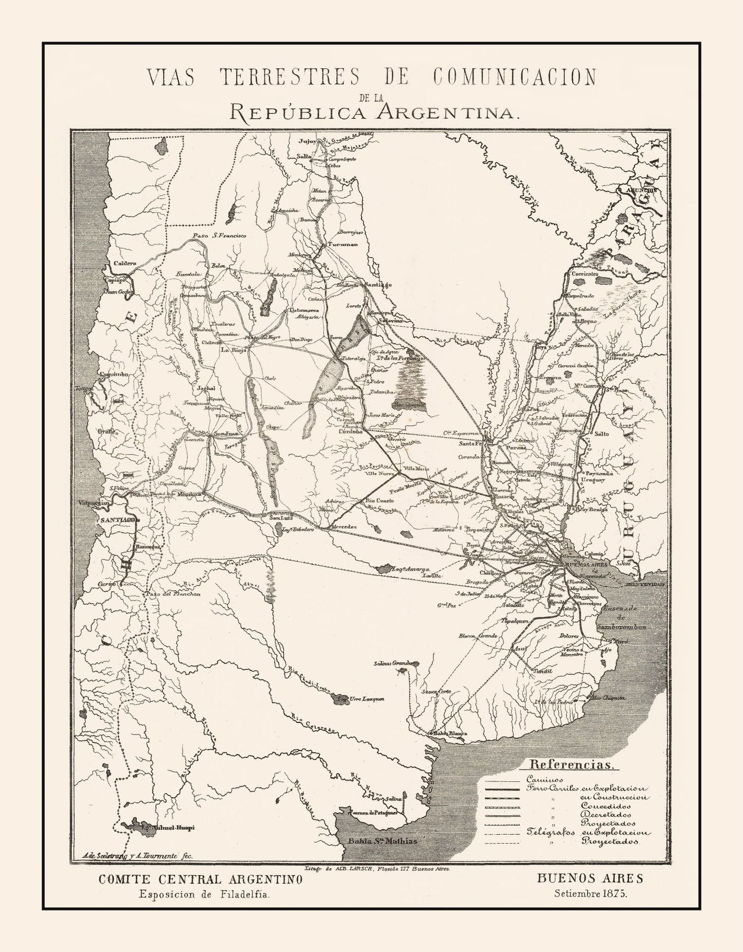 Vintage Map of Argentina 1876