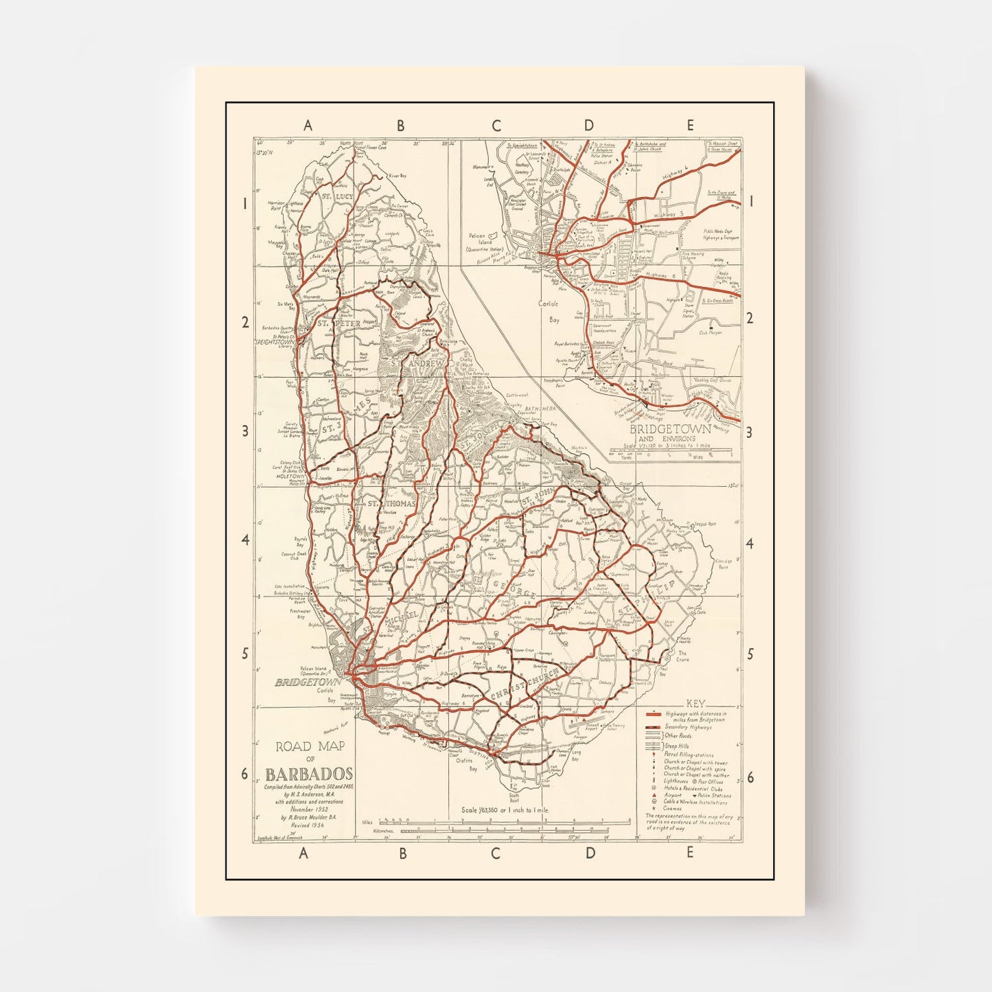 Vintage Map of Barbados 1956