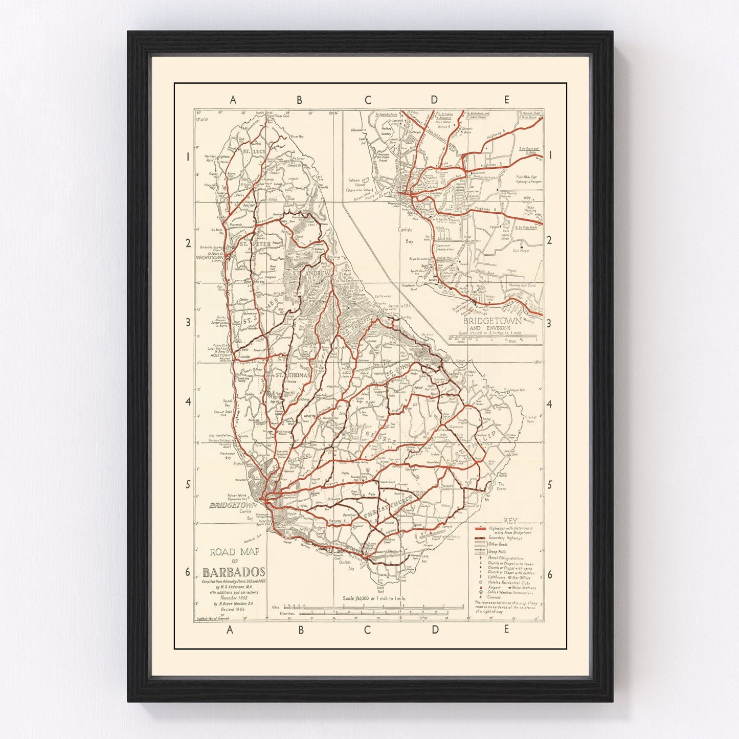 Vintage Map of Barbados 1956
