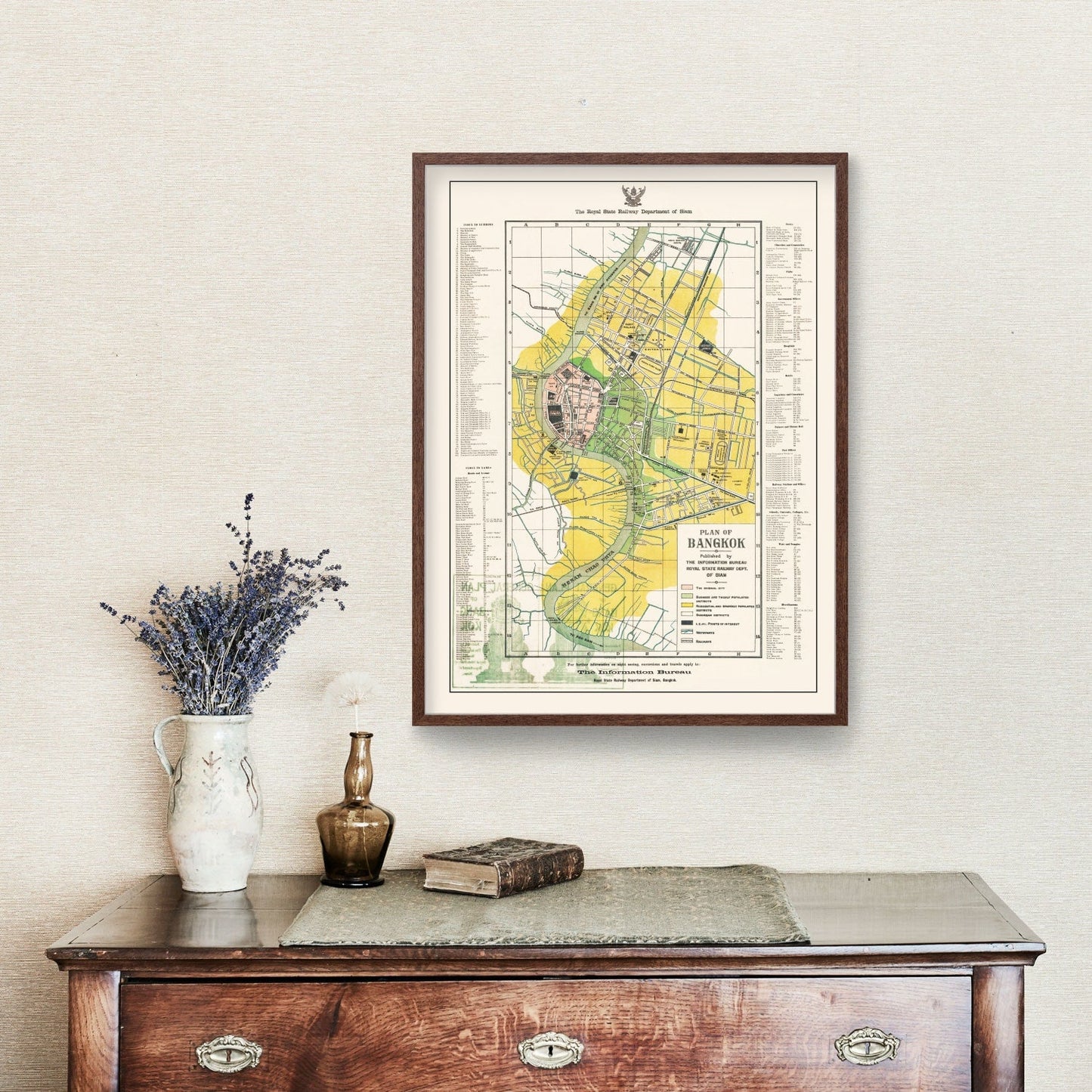 Vintage Map of Bangkok, Thailand 1928