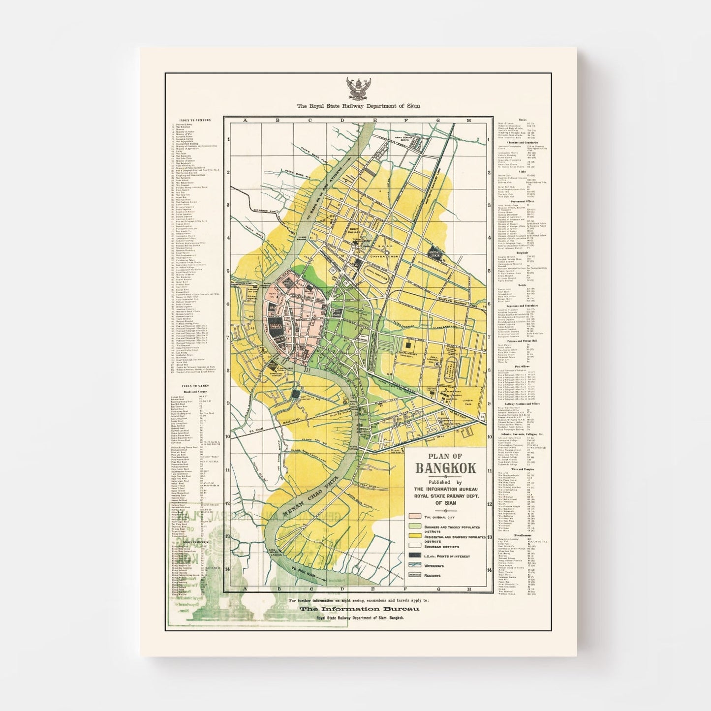 Vintage Map of Bangkok, Thailand 1928