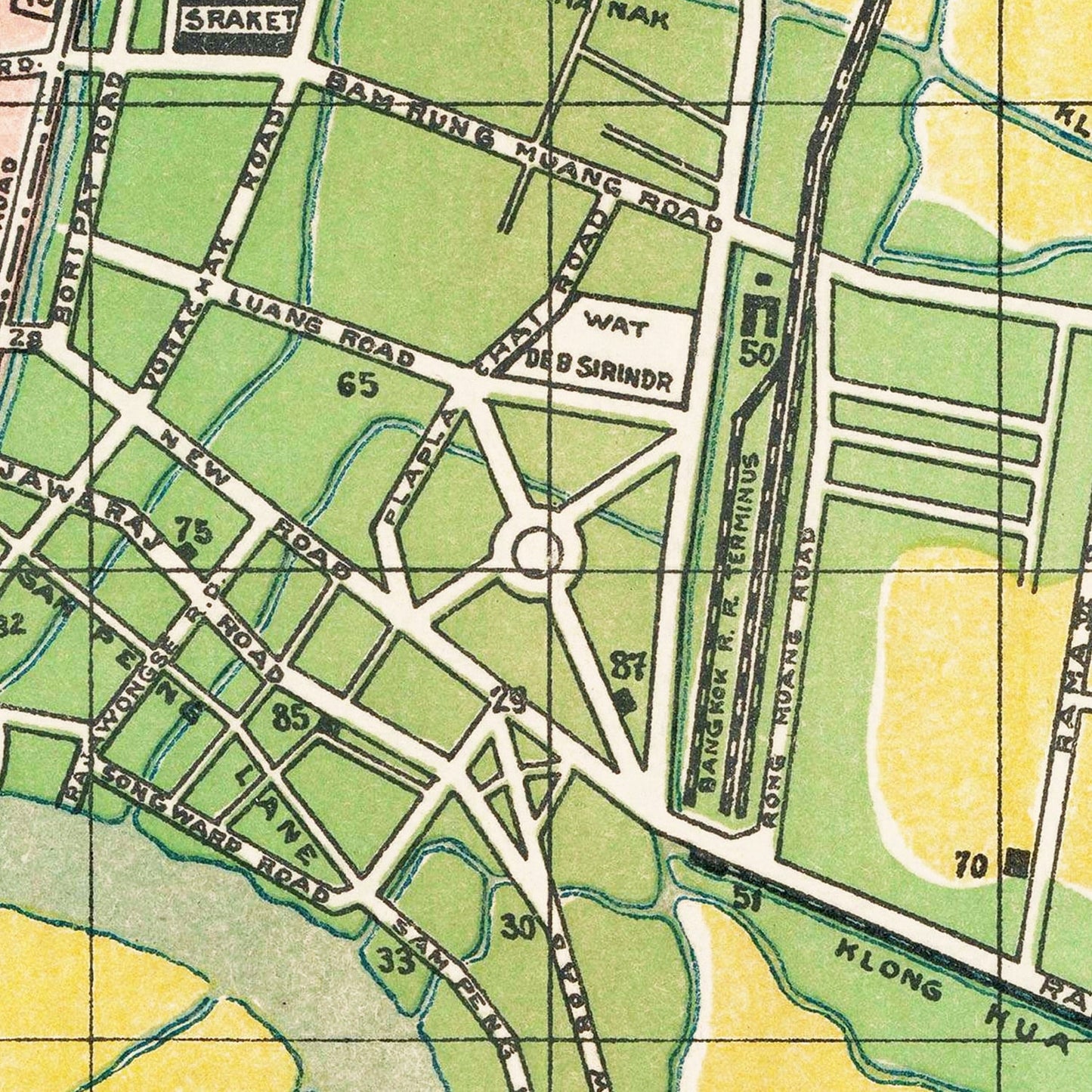 Vintage Map of Bangkok, Thailand 1928