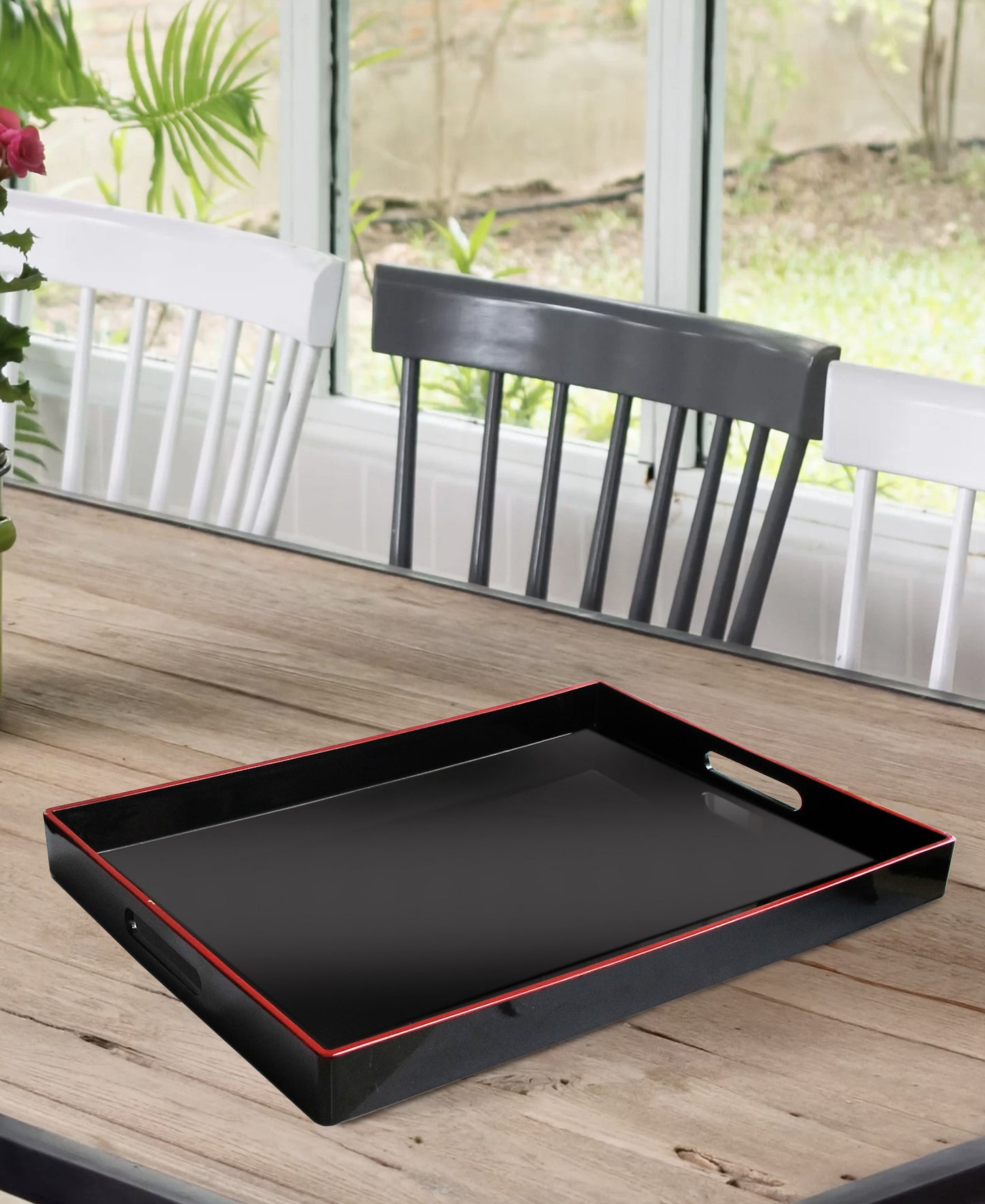 Black Rectangular Tray with Handles - 19x14" Versatile Serving Tray