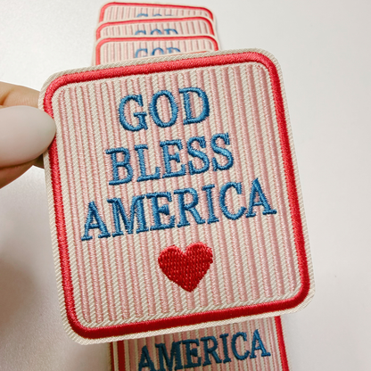 God Bless America (2.25" x 2.5") PINK - Embroidered Hat Patch