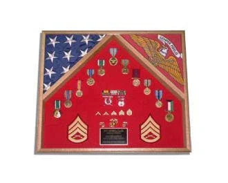 2 Flag Military Shadow Box - Oak