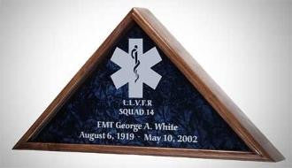 EMT Flag case, Medical Flag display Mahogany case
