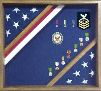 Patriotic Red White and Blue Flag Display Case hold either a 3x5 flag, or a 5x9.5 burial flag