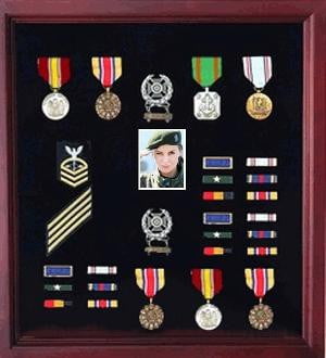Photo Medal Display Case, Military Medal Frame, Photo - Cherry Finish