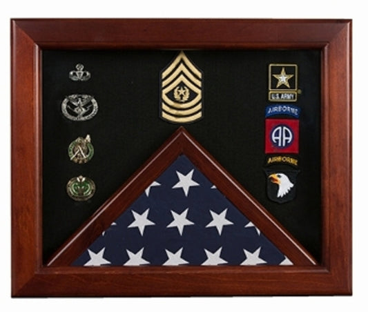 Military Flag medal display case, Mahogany wood for 3x5 flag!