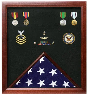 Military Flag and Medal Display Case - Cherry