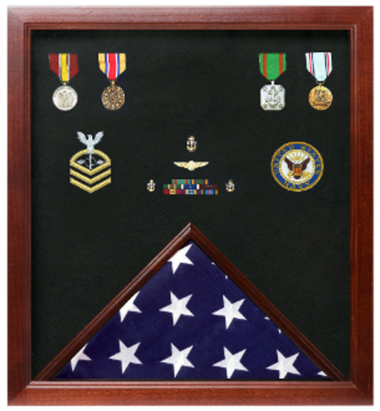 Military Flag and Medal Display Case.