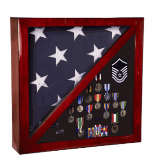 Cherry Flag and Medal Display Case Premium Wood - 3'x5' flag