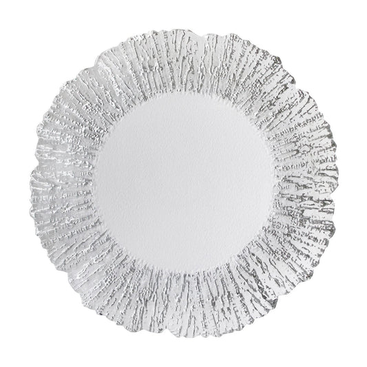 Deniz Silver Flower Shape Glass Charger Plates 4-Piece Set 13"D