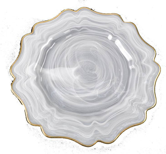 Empire White Alabaster Glass Charger Plate with Gold Rim by American Atelier