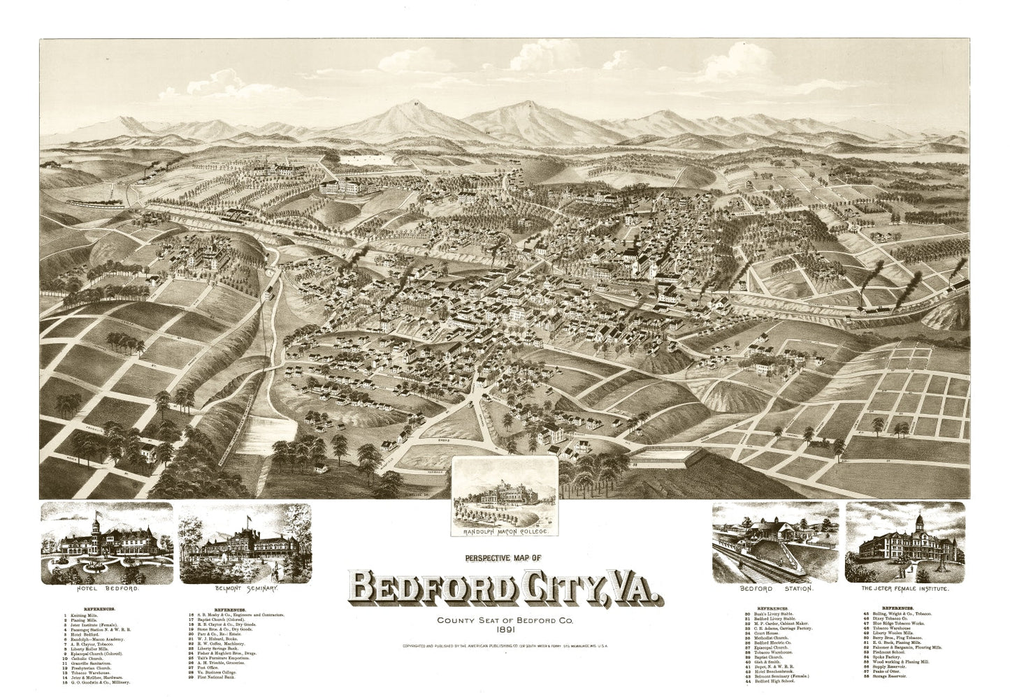 Vintage Map of Bedford City, Virginia 1891