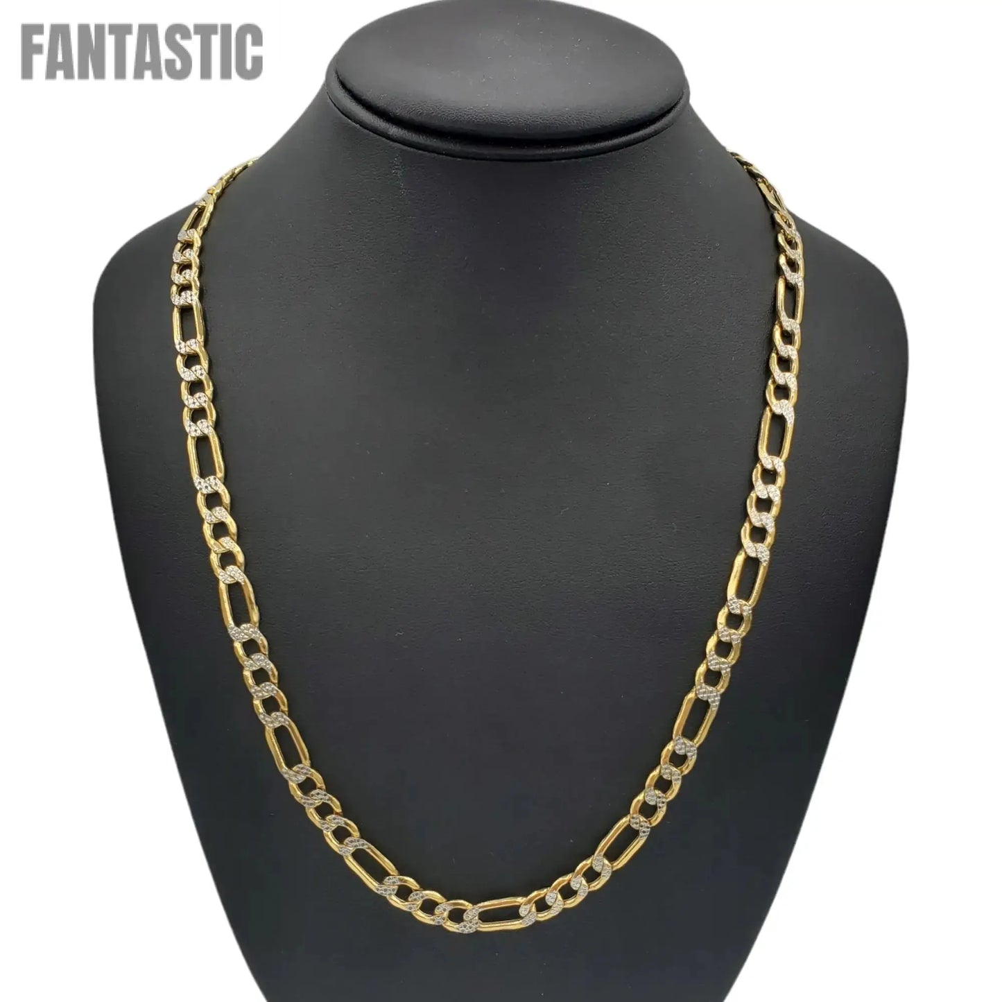 14K Gold- Hollow Figaro Diamond Cut (Pave) Chain