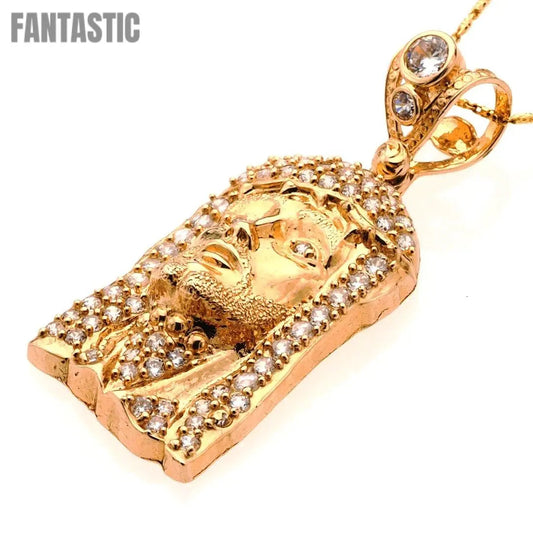 14K Gold CZ Jesus Face Pendant
