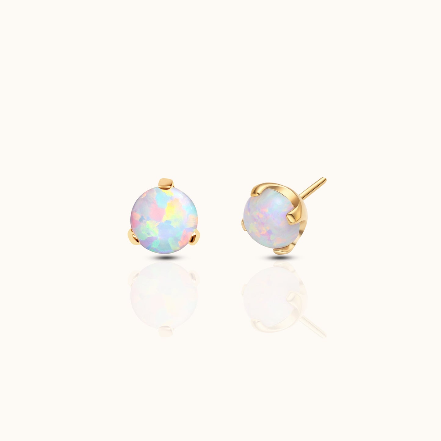 14K Solid Gold 3mm Opal Threadless Labret Flat Back Earring