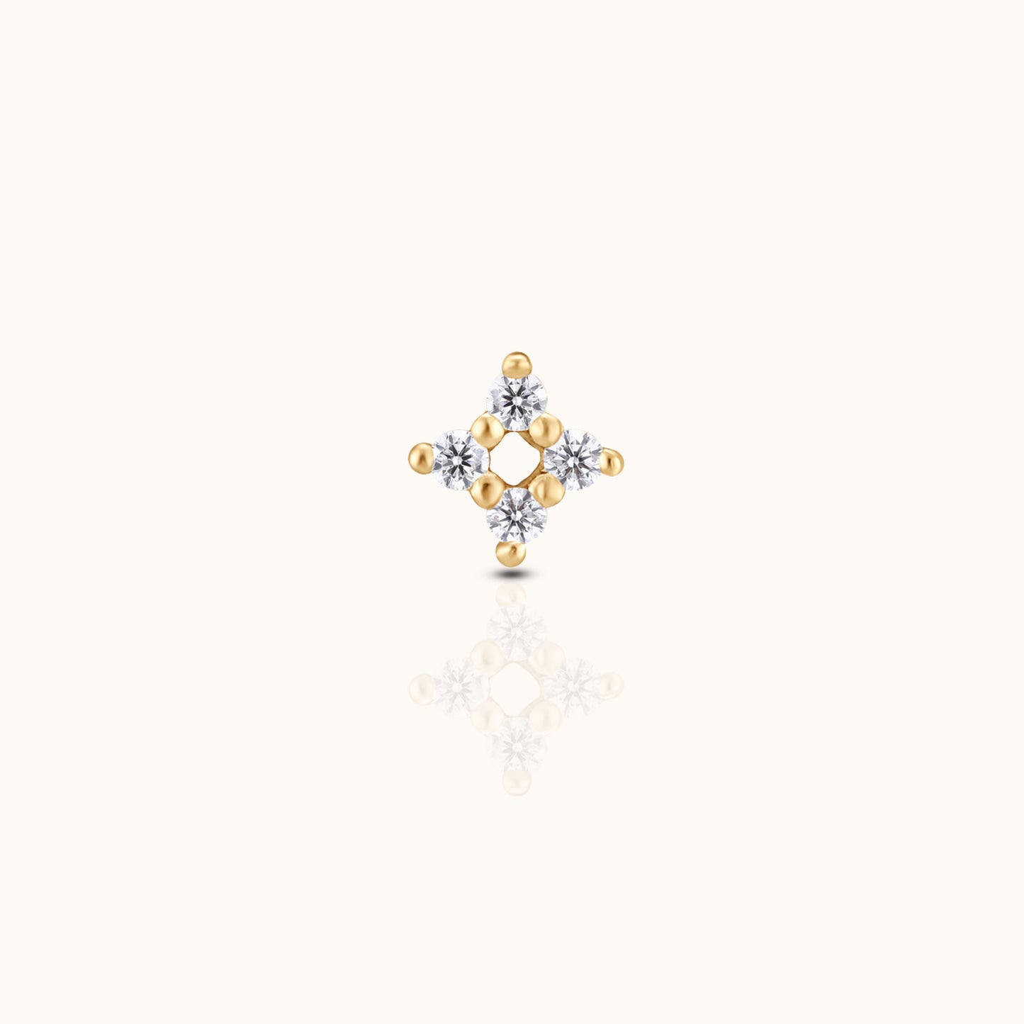 14K Solid Gold Four-point Cluster CZ Threadless Labret Flat Back Earring