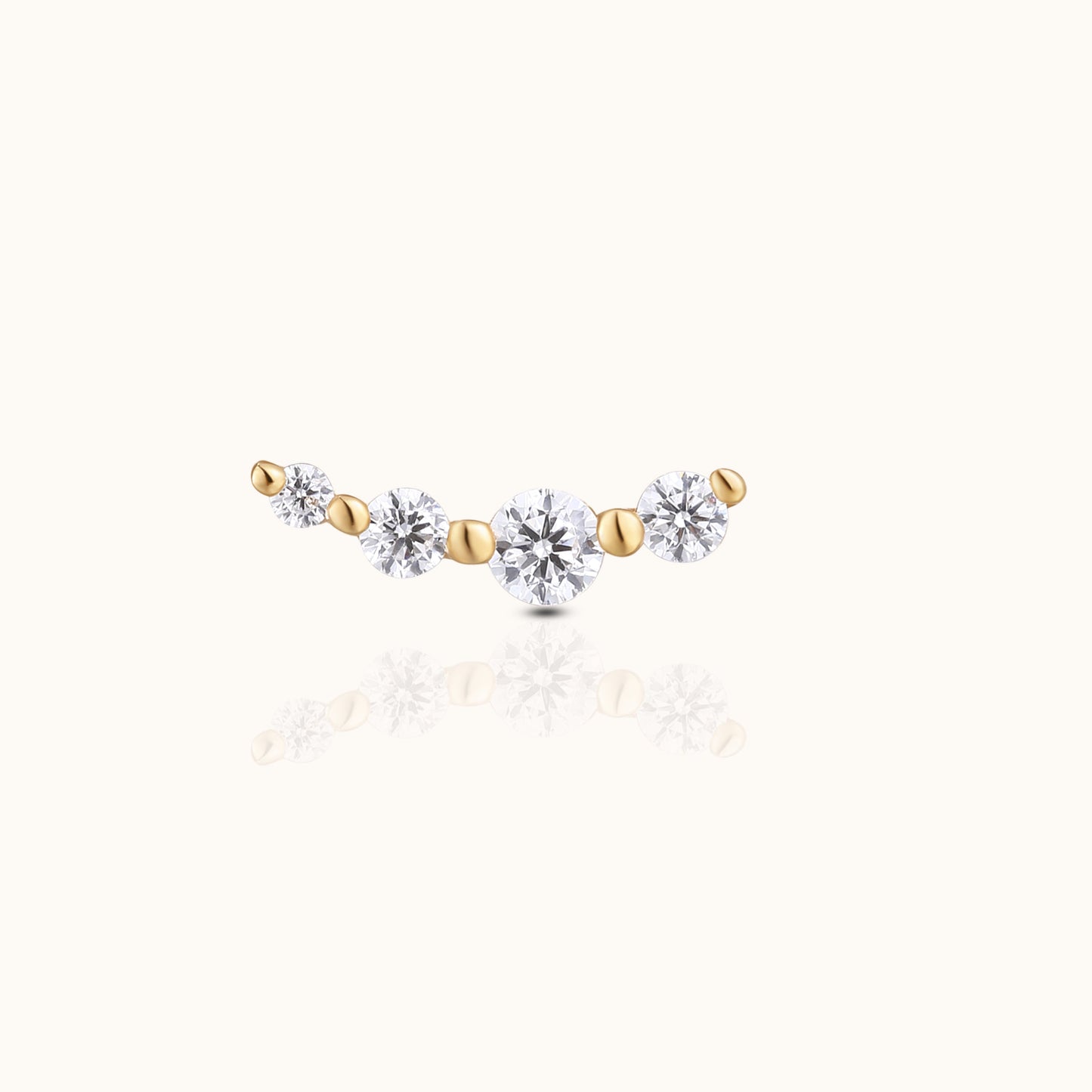 14K Solid Gold Graduated CZ Wave Arc Climber Threadless Labret Flat Back Earring