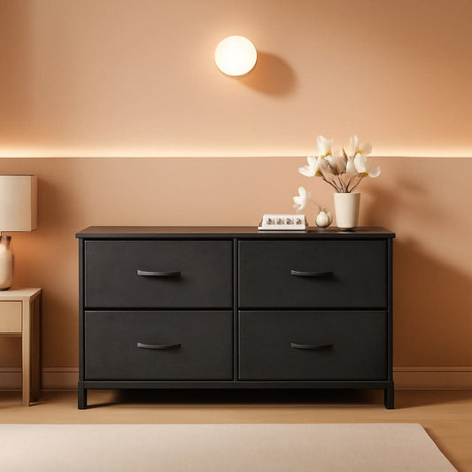 Charcoal Black 5 Drawer Wide Dresser For Bedroom Storage
