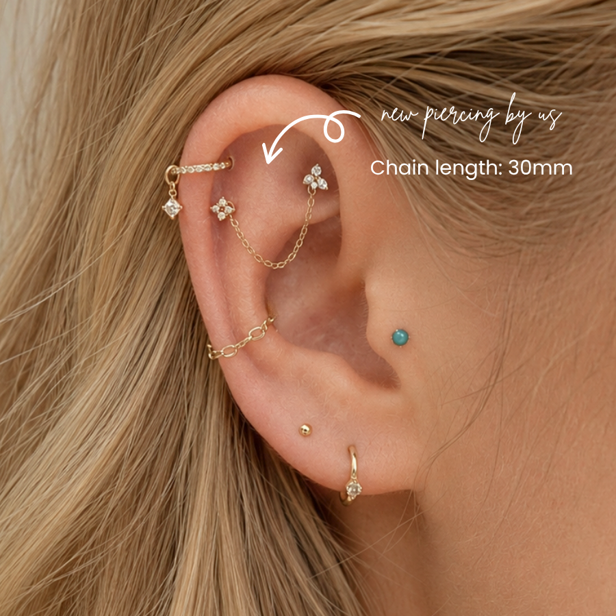 14K Solid Gold Four-point Cluster CZ Threadless Labret Flat Back Earring
