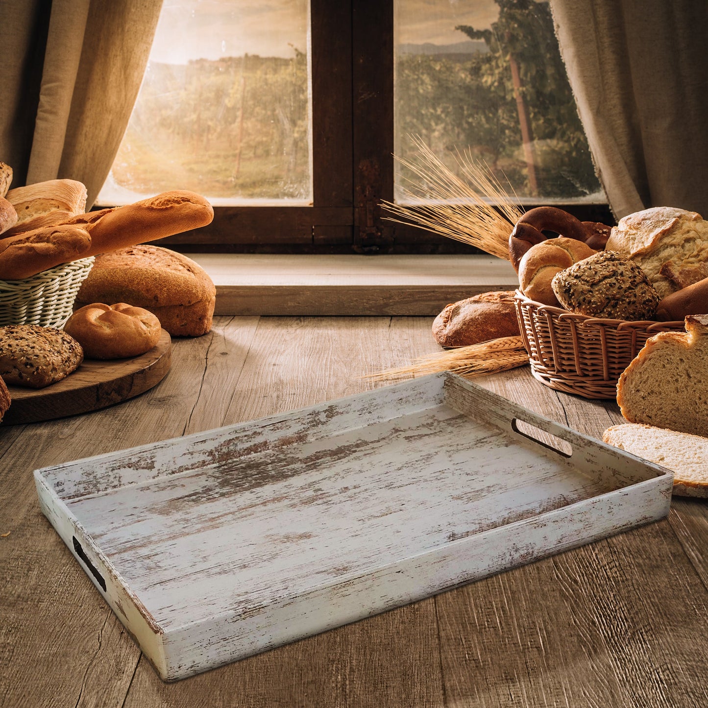 Birch Wood Finish Rectangular Tray - 14x19" Versatile Serving Tray