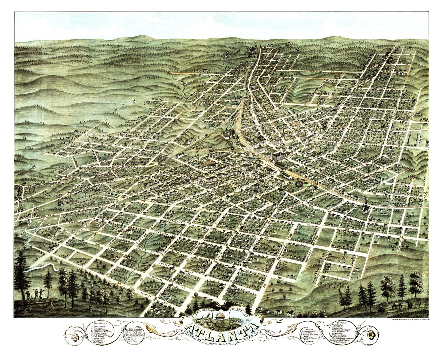 Vintage Map of Atlanta, Georgia 1871
