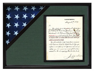 Cherry Shadow box to hold a 3’X5’ flag with 8.5'x11' certificate.