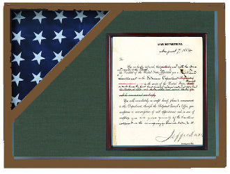 Cherry Shadow box to hold a 3’X5’ flag with 8.5'x11' certificate.