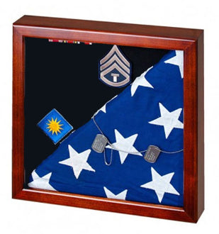Flag Display Case showcases both the flag and military awards.