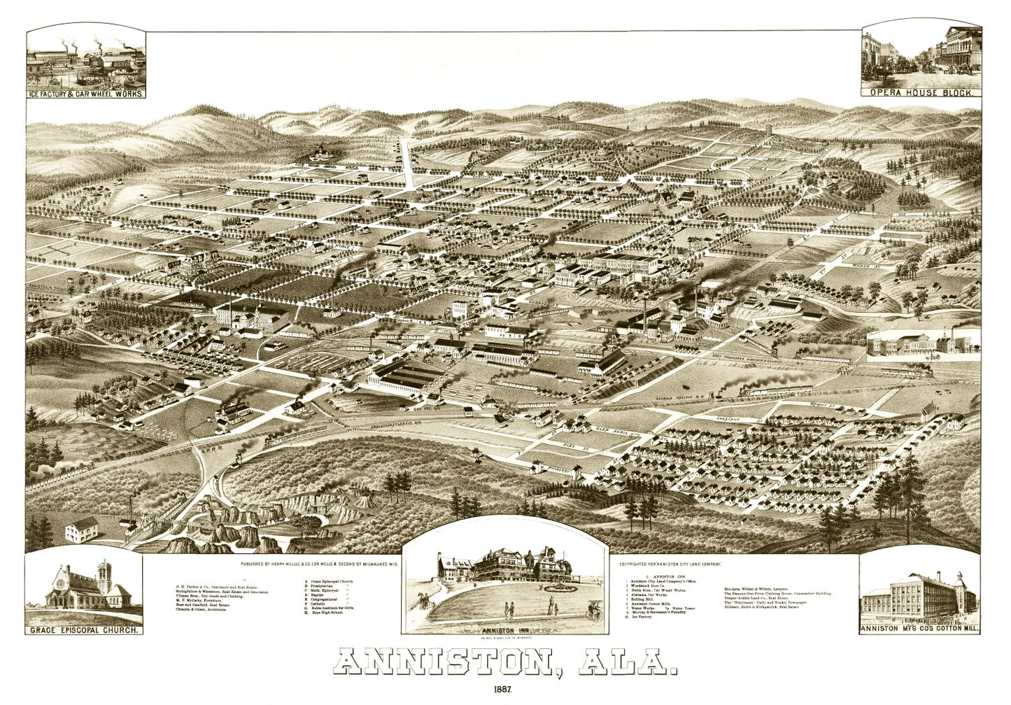 Vintage Map of Anniston, Alabama 1887